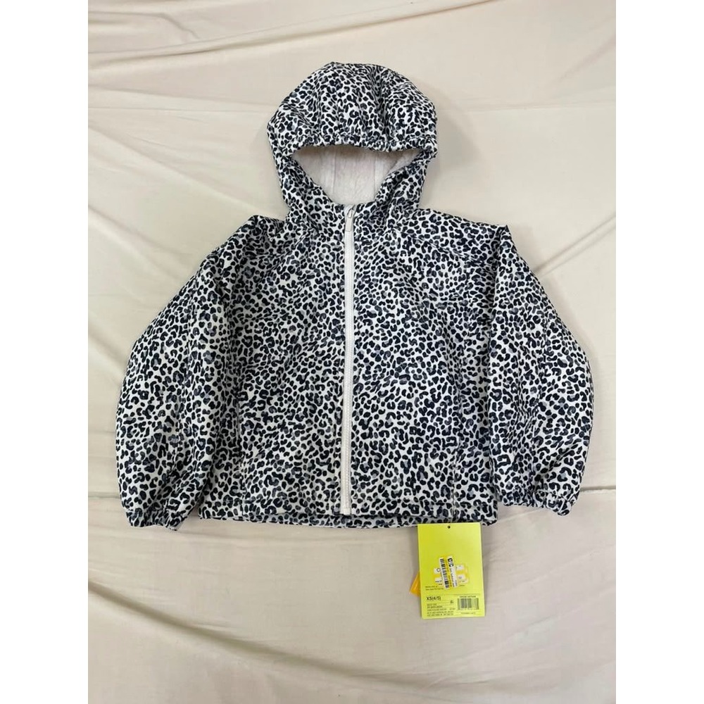 All in Motion Girls Leopard Print Softshell Jacket Sherpa Lined Hooded XS 4-5